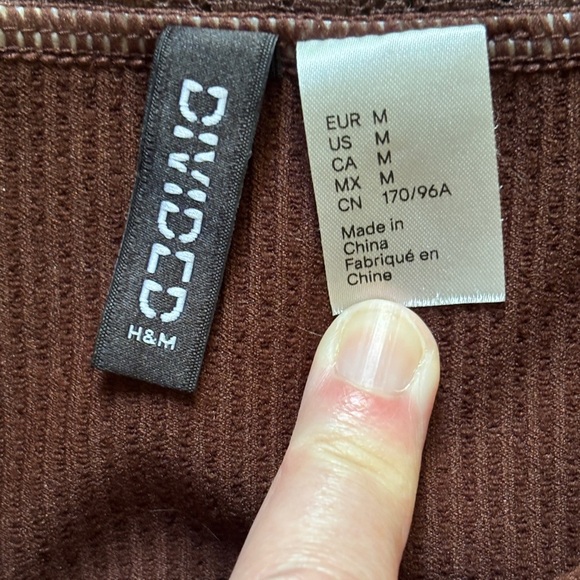 H&M Ribbed Slip Dress Medium Brown Lace Trim Adjustable Straps - Picture 3 of 6